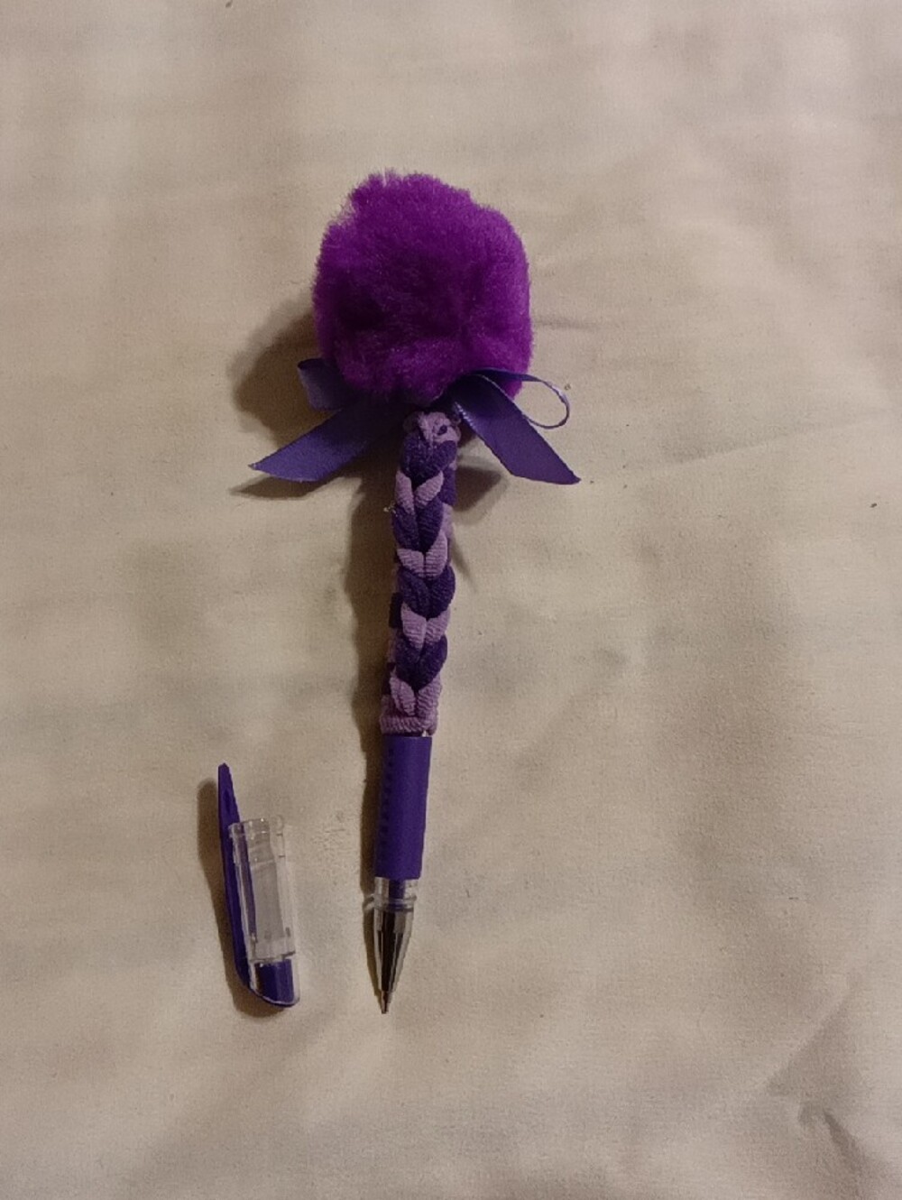 Purple Pom-Pom Braided Kids Headband - Picture 2 of 2